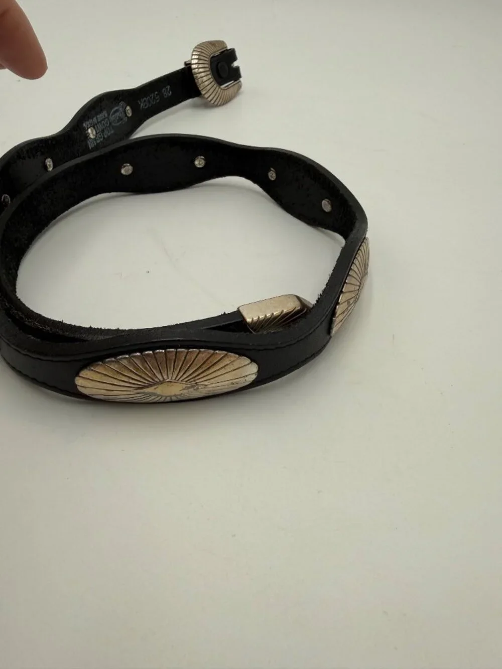 Justin Black Leather Belt Silver Tone Conchos Buckle Western Cowgirl Sz 28